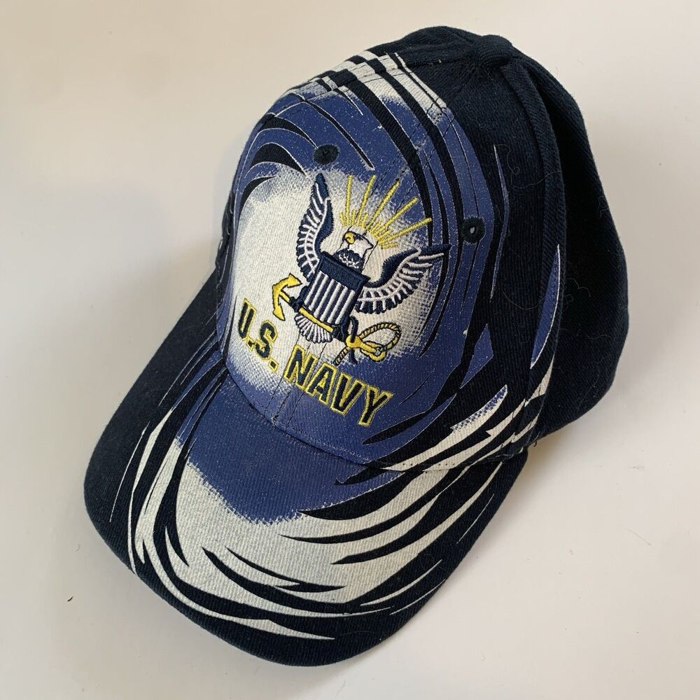 Vtg Eagle Crest US Navy Hat Embroidery Blue Yellow Anchor Baseball Snap Back NEW